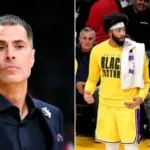 Los Angeles Lakers general manager Rob Pelinka, Anthony Davis and Mo Bamba (Credits - NBA.com and Getty Images)