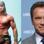 Young Arnold Schwarzenegger (L), Old Arnold Schwarzenegger (R).