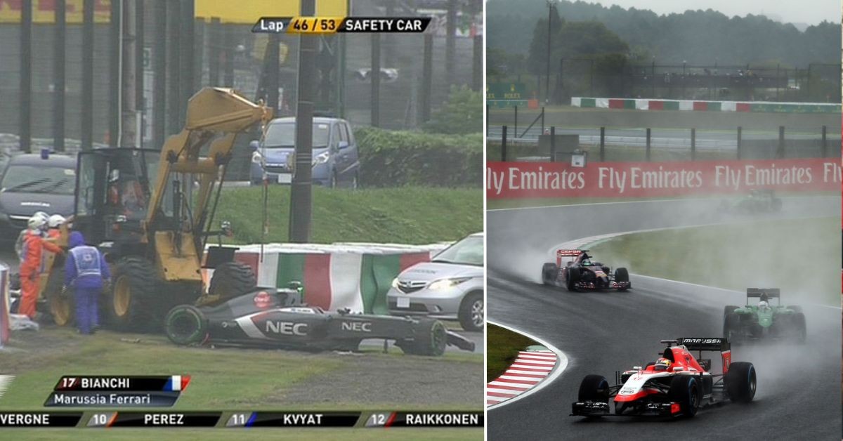 Adrian Sutil's accident was followed by Jules Bianchi's crash (Credits: Sky Sports, Marussia)