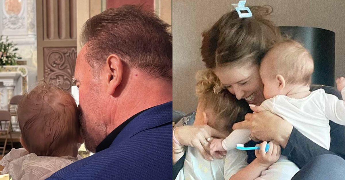 Arnold Schwarzenegger with his granddaughter (L), Katherine Schwarzenegger with her two daughters (R).