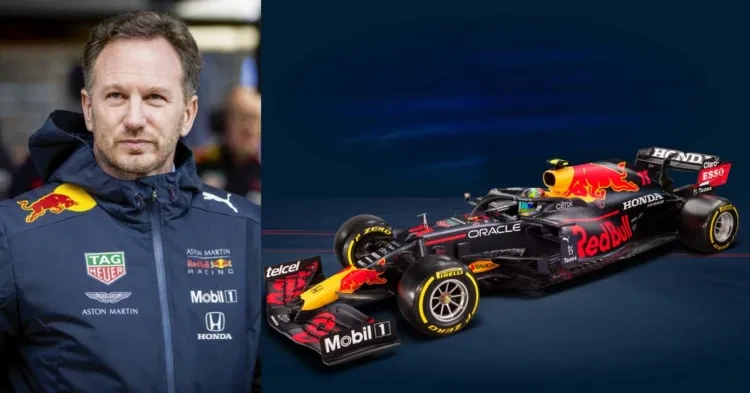 Red Bull team principal, Christian Horner (left) and Red Bull 2021 car (rigth)