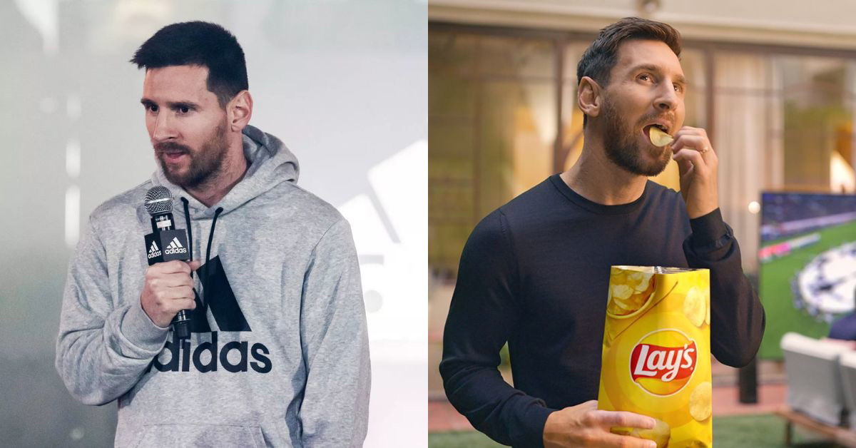 Lionel Messi for Adidas advertisement campaign (left) Messi for Lay's campaign (right) (credits- Adidas, People)