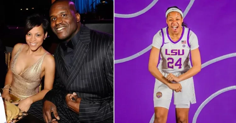 Shaquille O’Neal with his ex-wife Shaunie Henderson (left) and daughter Me'arah Sanaa O'Neal (right)