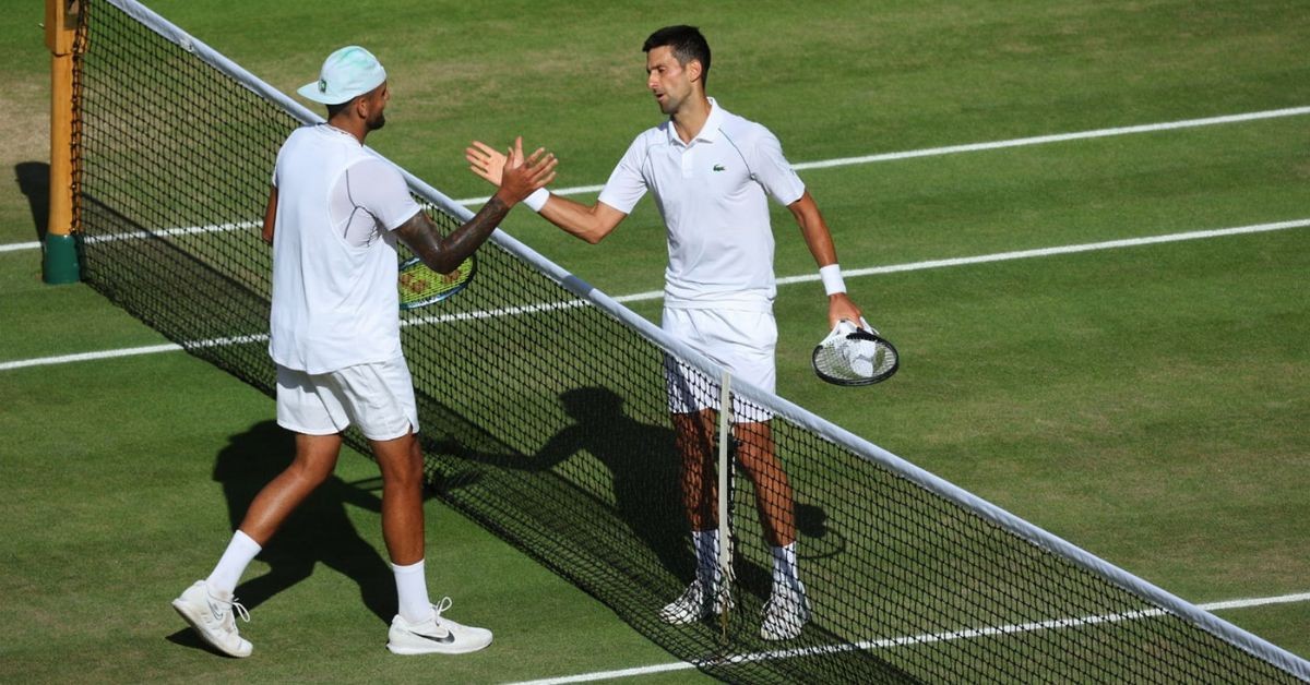 Novak Djokovic and Nick Kyrgios in the final of 2022 Wimbledon (credits AELTC David Gray)