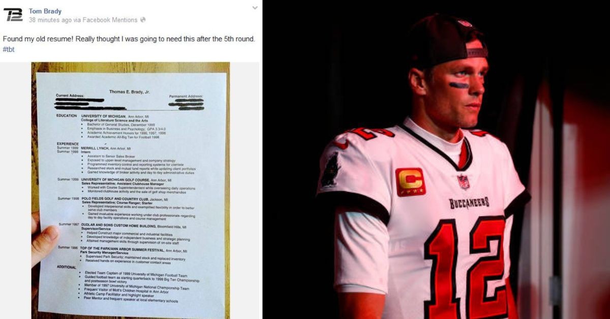 Tom Brady shared a image in facebook of his old Resume