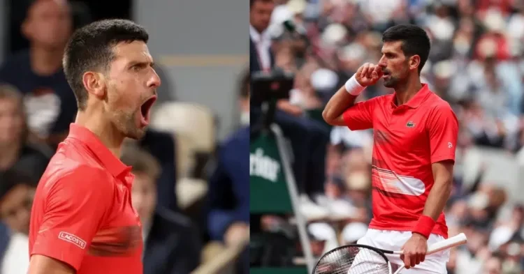 Noavk Djokovic during the Roland Garros match against Carlos Alcaraz, 20203 (Image Credits - The Mirror and Insider)