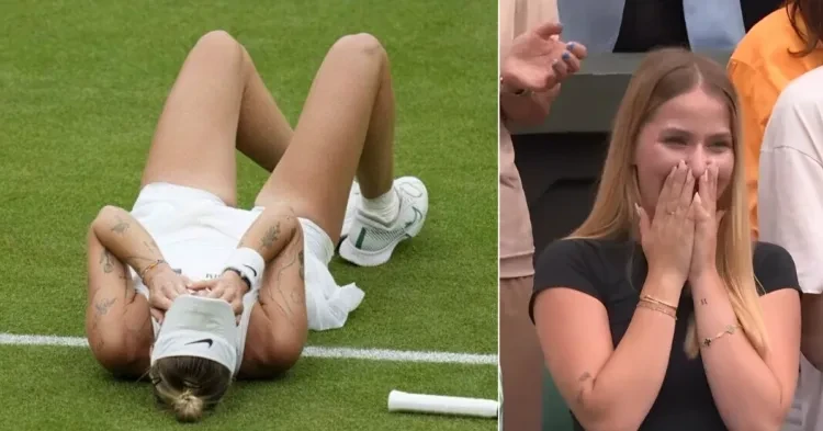 Marketa Vondrousova and her sister crying after her Wimbledon win