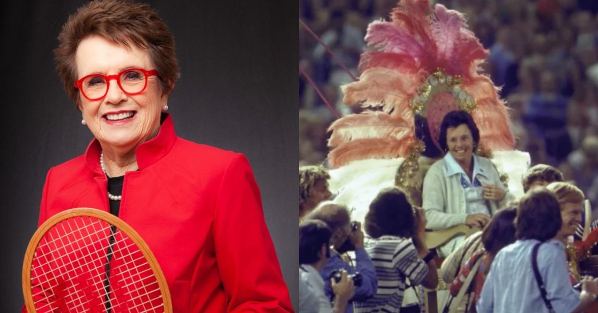 Billie Jean King, being given a victory parade after famously winning the 'Battle of Sexes' in 1973
