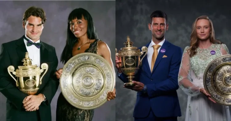 Left: Wimbledon singles' winners in 2007,foremost to get equal prize money; Right: Most recent ones to get that in 2022 (Credits: Wimbledon)