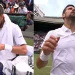 Novak Djokovic during his match at Wimbledon. (Image Credit - Twitter and BBC)