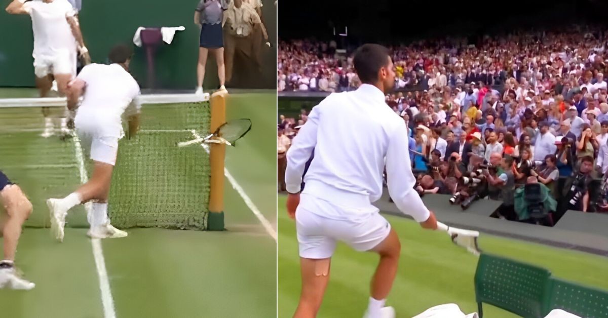 Novak Djokovic throws his racket in frustration at Wimbledon final