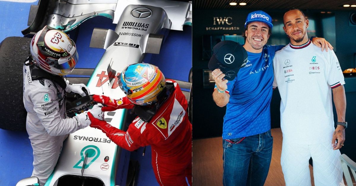 Fernando Alonso congratulating Lewis Hamilton on his win (Credits Motorsport and Pinterest)