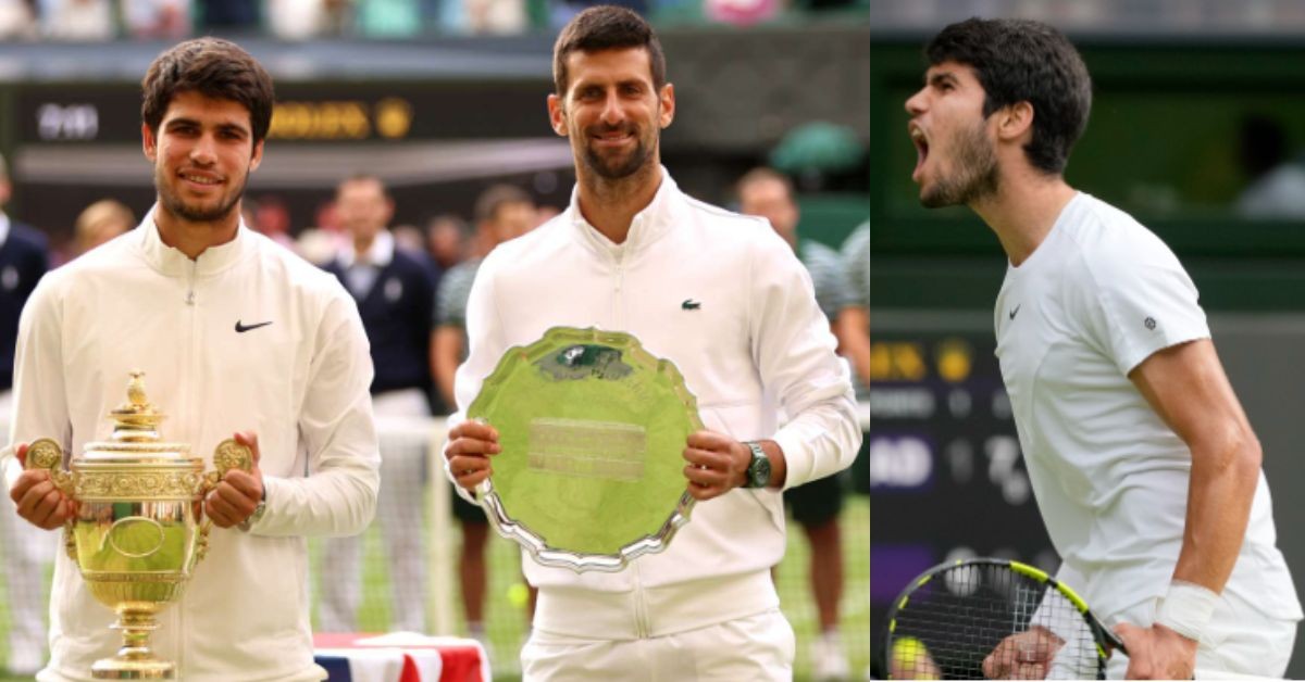 An inspired Carlos Alcaraz wining against the favorite Djokovic (Credits: Wimbledon) 