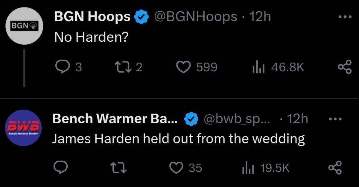 Fans call out James Harden for missing Joel Embiid's wedding (Credits - Twitter)