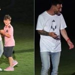 Thiago Messi with his father Lionel Messi