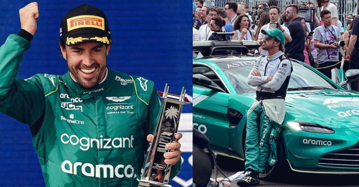 Frenando Alonso celebrates podium finishes with Aston Martin