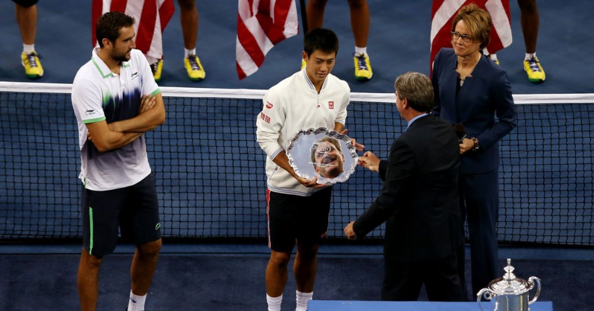 Nishikori winning Runner-up trophy at US Open (Credits: Us Open)