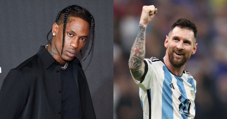 Travis Scott (left) Lionel Messi (right) (credits- The Independent, Twitter)