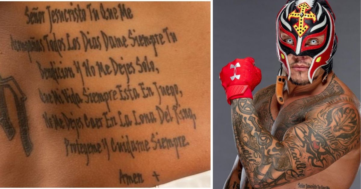 Rey Mysterio's prayer (left) and 619 tattoo (right)