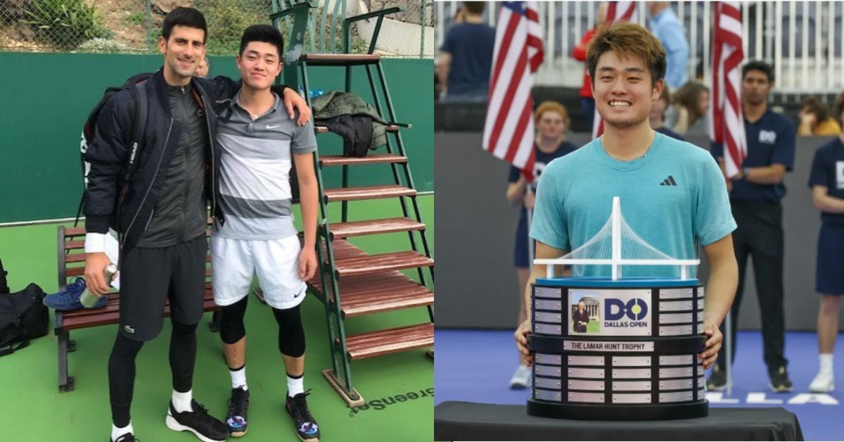 Yibing Wu with Novak Djokovic