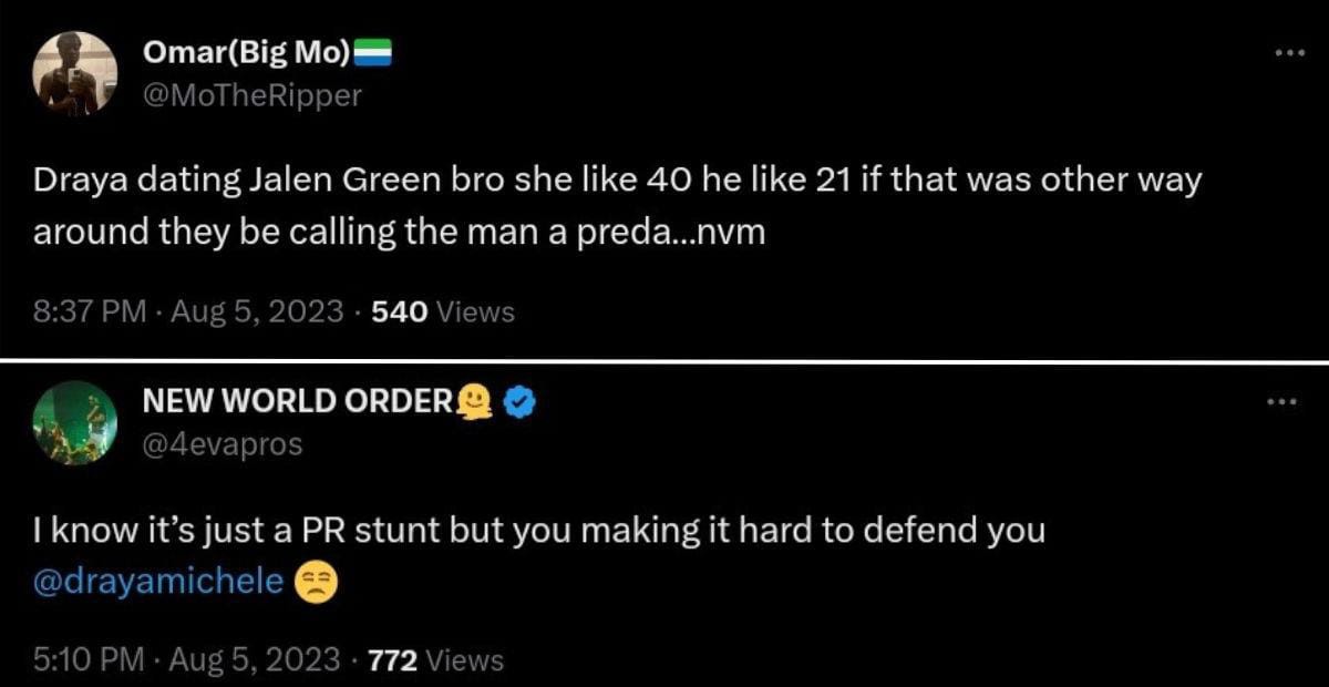 Fan reacting to Jalen Green and Draya Michelle