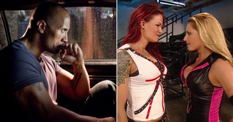 The Rock (left) Attitude Era women in WWE (right)
