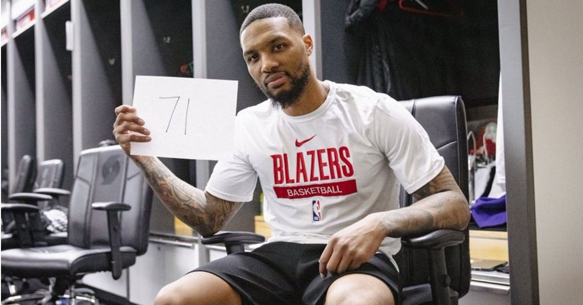 Damian Lillard after his 71 points career-high game (Credit- Bruce Ely, Trail Blazers, NBA)