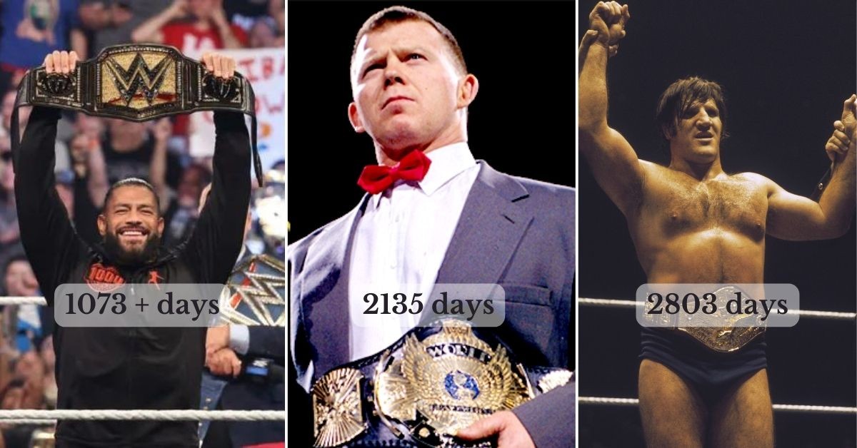 Roman Reigns (left) is only behind Bruno Sammartino (right) and Bob Backlund (middle) in the race of longest title run