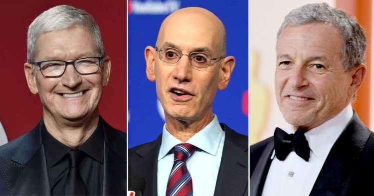 Tim Cooke (Apple), Adam Silver (NBA), and Bob Iger (Disney) (Credits - The Times of India, Front Office Sports, and Variety)