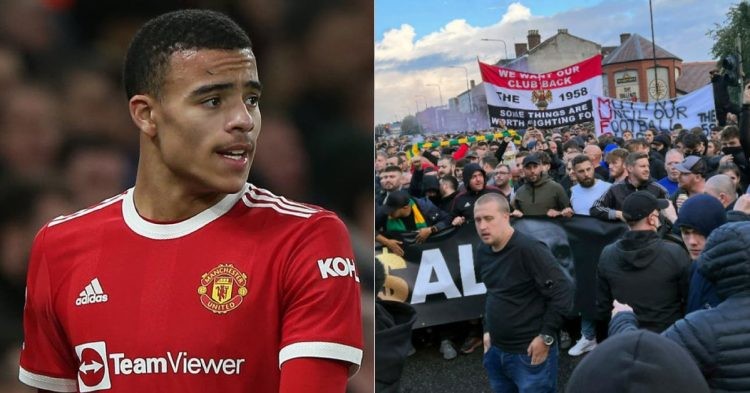 Group of Manchester United fans decided to protest against Mason Greenwood return to action.