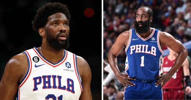 Joel Embiid and James Harden for 76ers (ESPN and David Dow NBAE via Getty Images)