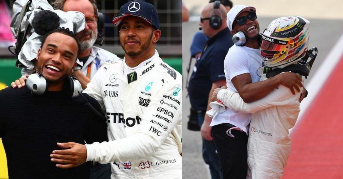 Nicolas Hamilton and Lewis Hamilton celebrate the Mercedes driver's victories