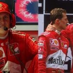 Michael Schumacher (left), Rubens Barichello with Schumacher on podium (right) (Credits- Crash.Net, Eurosport)