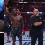 Joe Rogan (left) reacts to Da'Mon Blackshear vs Mario Bautista at UFC 292 (right)