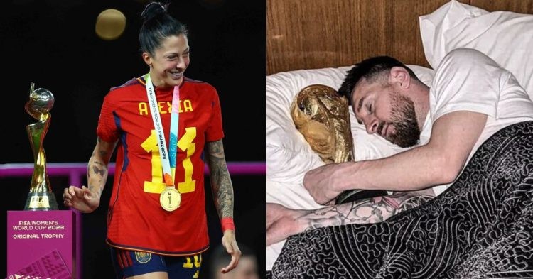 Report on Spanish Striker Jennifer Hermoso as she recreates the iconic world cup picture of Lionel Messi in a viral picture on social media.