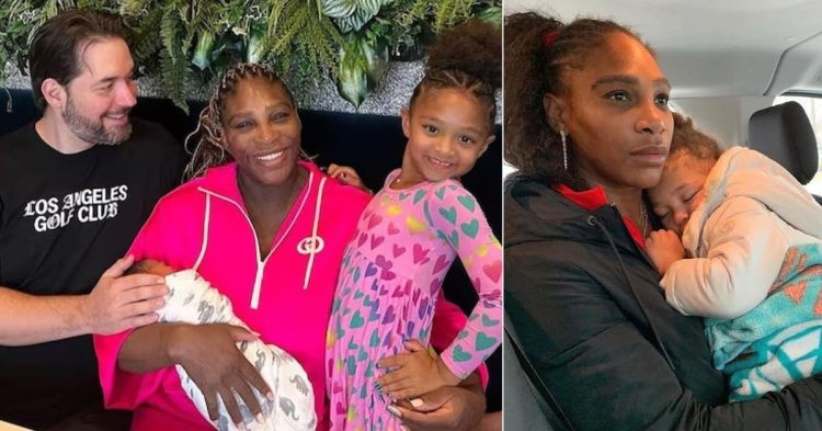 Serena Williams with her new born baby (left) - with Olympia Ohanian (right)