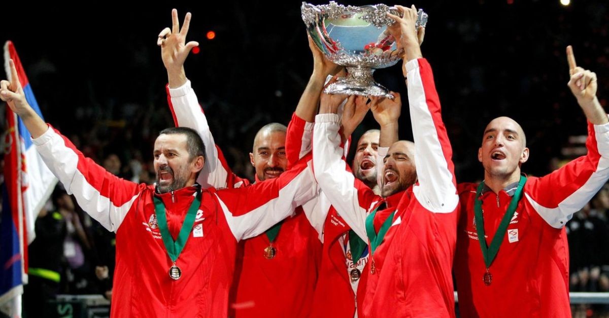 Serbia winning the Davis Cup in 2010