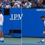 Novak Djokovic impersonates other tennis players on the court during a practice match.