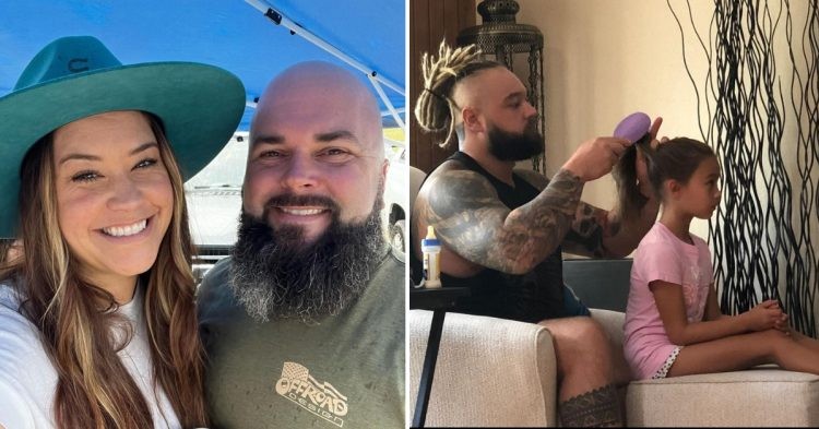 Bray Wyatt's ex-wife and her husband (left) and with his daughter (right)