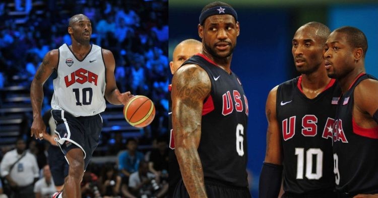 Kobe Bryant, LeBron James and Dwyane Wade with Team USA at the 2008 Olympics