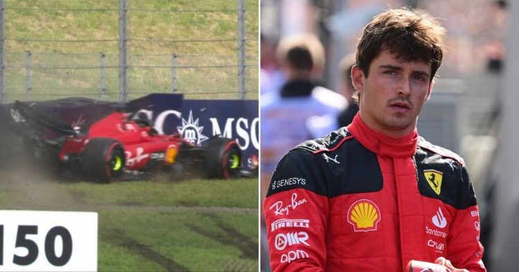 Charles Leclerc crashes his Ferrari once again (Credits - Formula 1, Twitter)