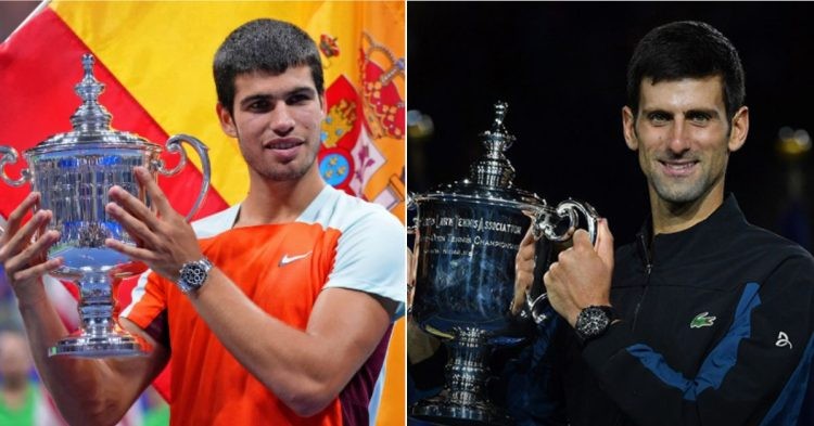 Carlos Alcaraz in 2022 and Novak Djokovic in 2018; winning their previous US Open titles