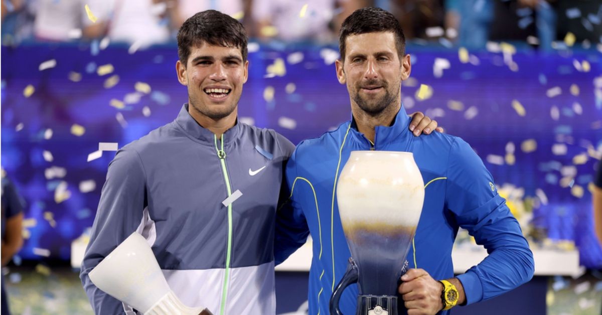 Carlos Alcaraz and Novak Djokovic at Cincinnati Masters finals in 2023