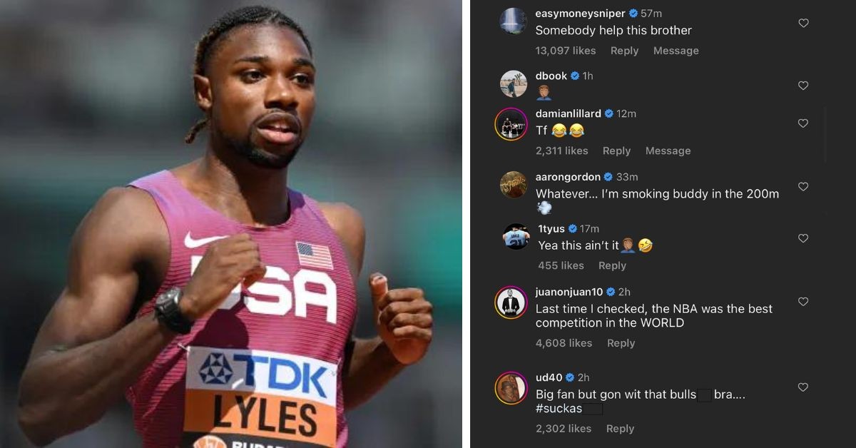 Noah Lyles and NBA stars' reactions to Noah Lyles remarks (Credit- Getty Images and Instagram)