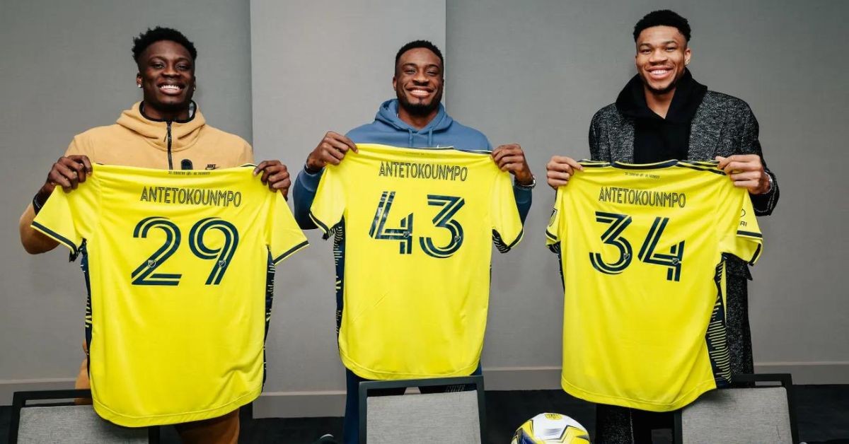 Professional basketball brothers Giannis (right), Thanasis (middle), Alex (left) and Kostas (not picured) Antetokounmpo join Nashville Soccer Club ownership stake (Credit-Nicholas Monroe)