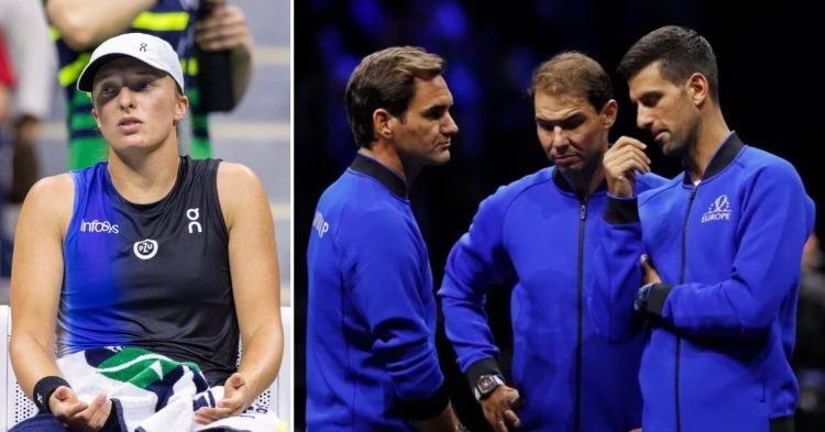 Iga Swiatek, Roger Federer, Rafael Nadal and Novak Djokovic. (Credits- Corey Sipkin/AFP, Andrew Boyers/Reuters)