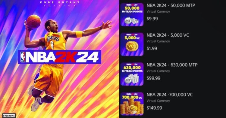 NBA 2K24 logo and virtual currency prices