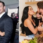 Nikki Bella and John Cena (left) Nikki Bella with her son and husband (right)