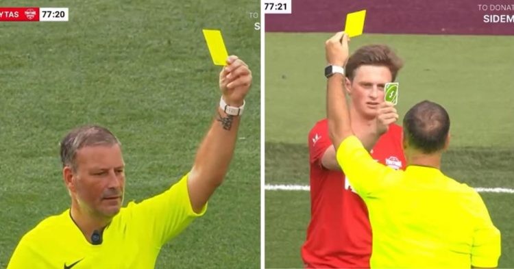 Report on Sidemen as YouTuber Max Fosh showed a UNO reverse card to referee Mark Clattenburg during the charity soccer match.