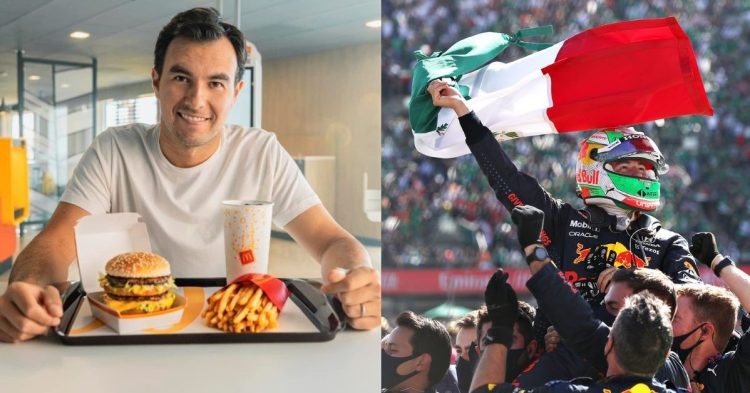 Sergio Perez (left), Perez at the Mexican Grand Prix 2021 (right) (Credits- www.fonedaily.com, SB Nation)